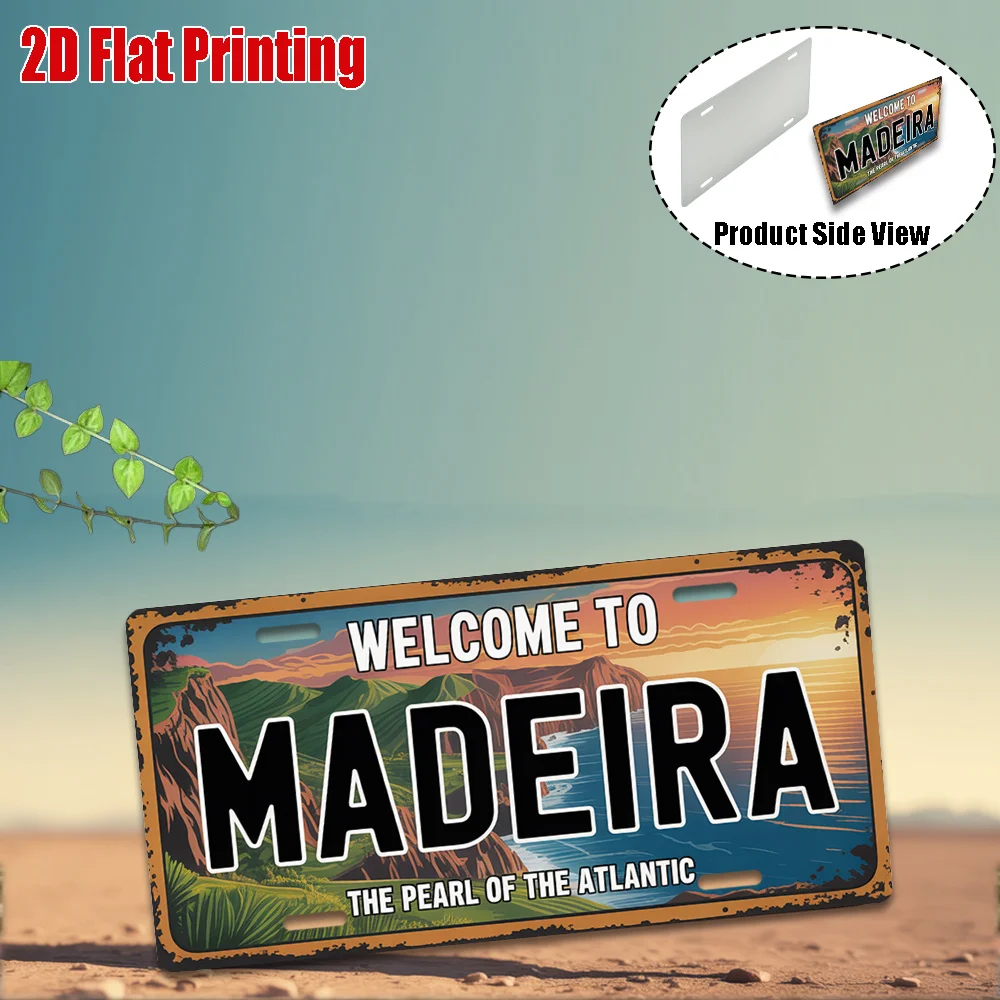 2D Flat Aluminum Sign Madeira Pearl of Atlantic Retro License Plate Plaque Island Scenery Wall Decor Travel Lover Gift