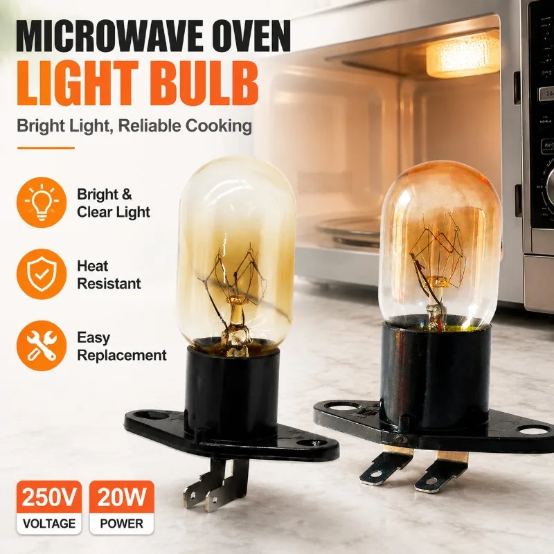 Oven Microwave Lamp with Base Integrated Light Bulb 250V 20W High Temperature Resistant Lighting Replacement Part for Electric