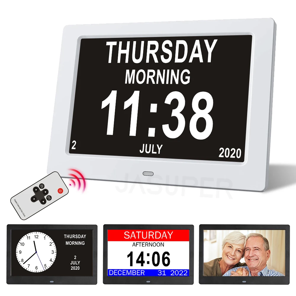 10.1/7.1 Inch Digital Photo Frame LED Calendar Clock Multi-Languages to display Medicine Time Reminder Alarms for Elder Dementia