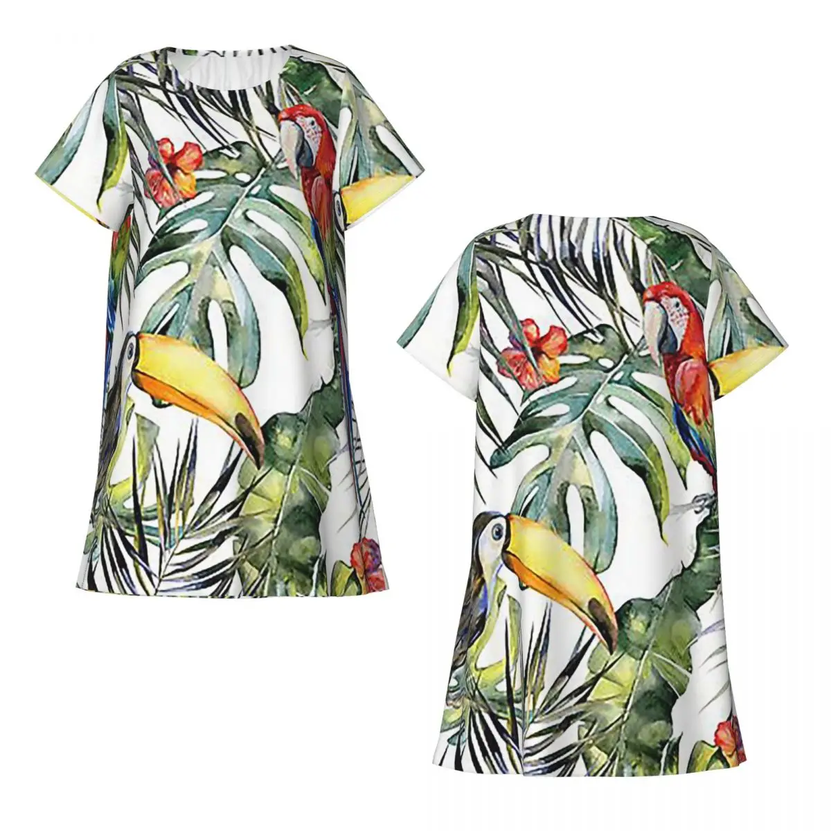 Custom Tropical Jungle Short Sleeves Nightdress For Sleeping Sleepshirts Women Short Sleeve Nightgowns Soft Pajama Dress