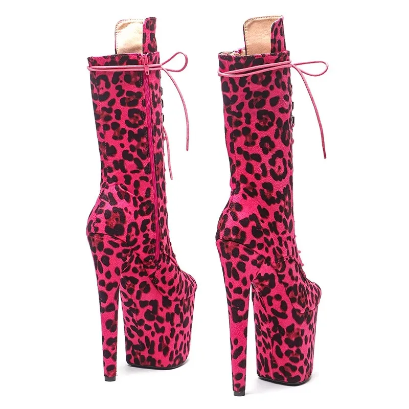 LAIJIANJINXIA, novedad, 20CM/8 pulgadas, parte superior de leopardo, plataforma para mujer, tacones altos para fiesta, botas modernas a media pantorrilla, zapatos de baile en barra 543