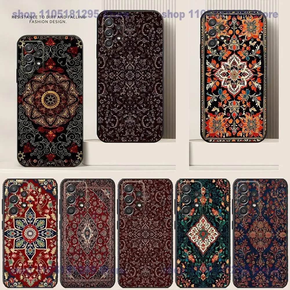 

Persian Carpet Floral Pattern Phone Case For Samsung S25,24,21,22,23,30,Ultra,20,Plus Black soft silicone case