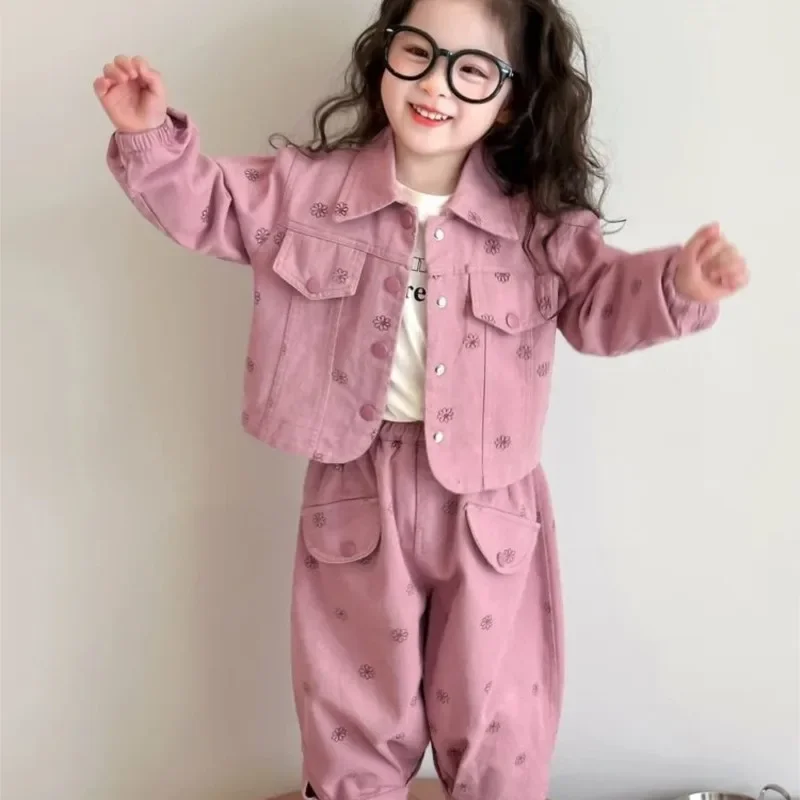 

2025 new spring autumn Girls Kids Leopard pattern suit Coat+trousers pants sets comfortable cute baby Clothes Children Clothing