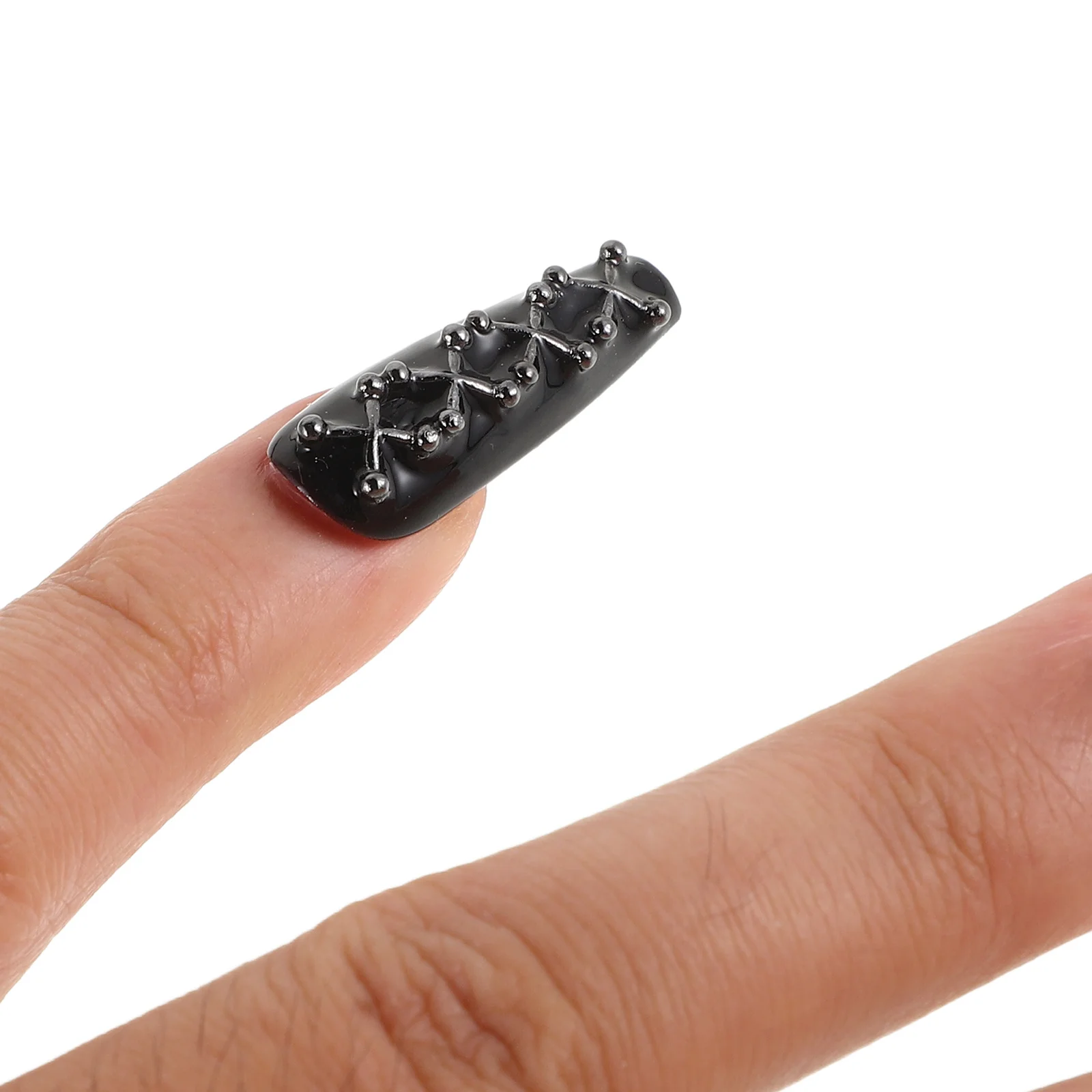 10 قطع من الأظافر المزيفة السوداء اضغط على غطاء كامل من نعش الأظافر المزيفة مع الصليب القوطي للتقليم المخيف #4