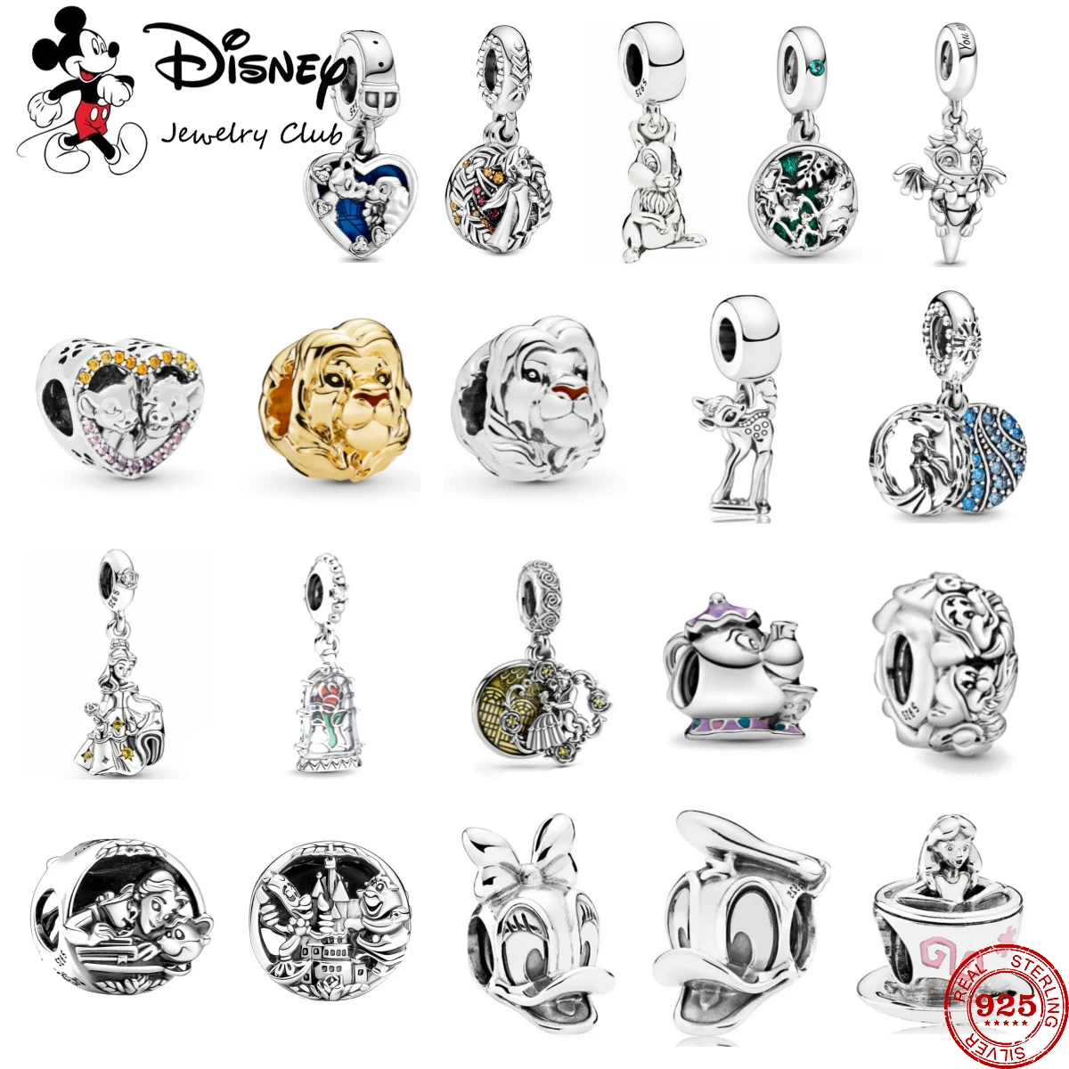 

Miniso Disney Lion King Beauty With Beast Donald Duck Charms Beads For Original 925 sterling silver Bracelet Necklace Jewelry