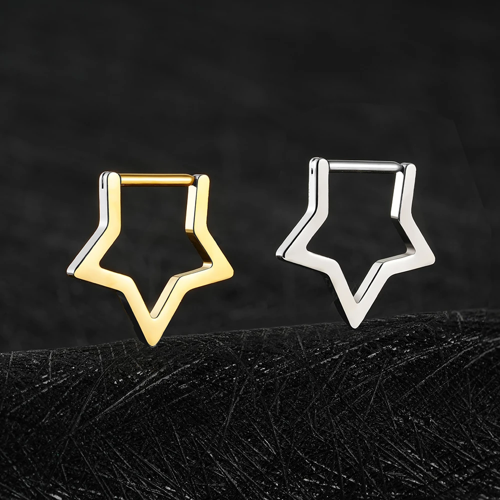 Right Grand ASTM F136 Titanium Star Clicker Septum Ring 16G Minimalist Huggie Hoop Earring Punk Piercing Body Jewelry