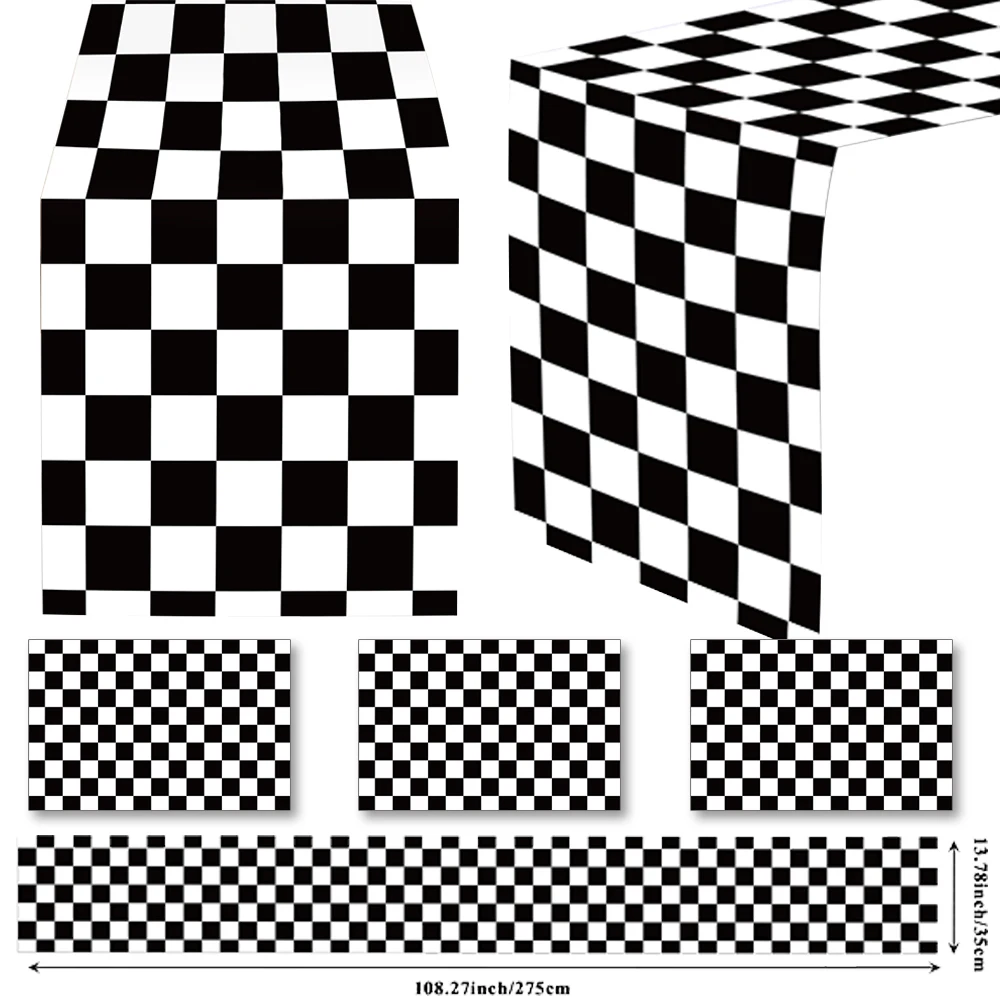 1/2/3er-Pack Schwarz-Weiß Schachbrettmuster Tischläufer für Rennsport ​ Flaggen-Tischdecke für Teeparty, Auto-Thema, Flaggen-Party-Picknick-Zubehör