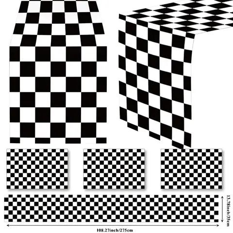 1/2/3Pack Black and White Checkerboard Table Runner for Racing ​Flag Tea Party Table Cloth Car Theme Flag Party Picnic Supplies