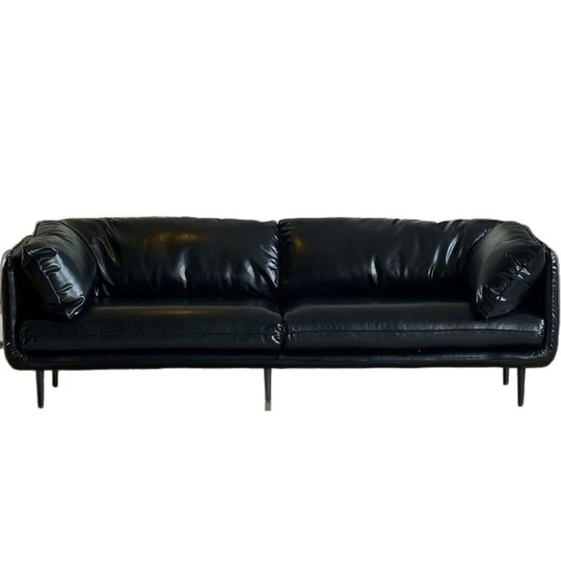 Retro leather art sofa, Italian light luxury minimalist, casual straight row three-person sofa