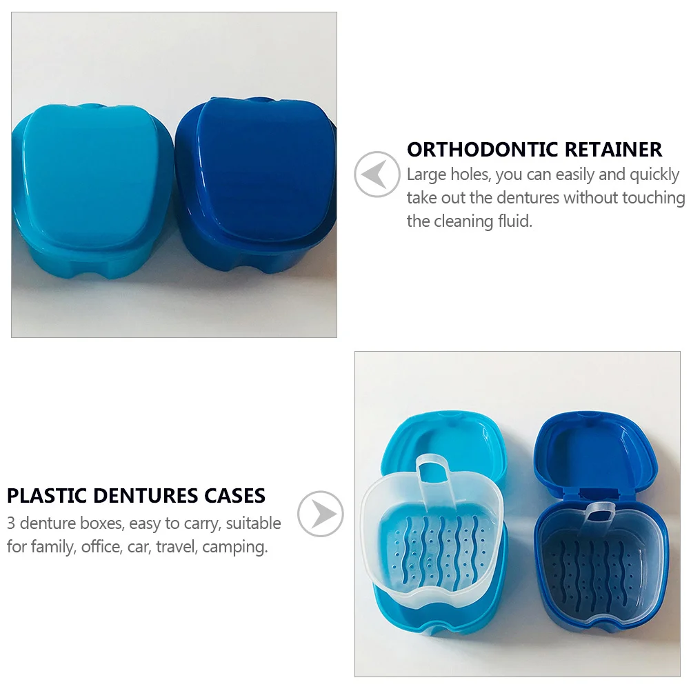 

3Pcs Denture Storage Boxes Premium Pc Fake Teeth Holder Dental Retainer Case False Teeth Container Travel Portable
