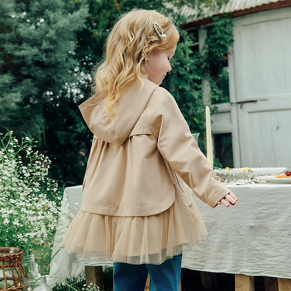 Dave Bella Girls Autumn Hooded Jacket Children Long Sleeve Mesh Windbreaker Coat Spring Outerwear Outdoor Party DB3262788