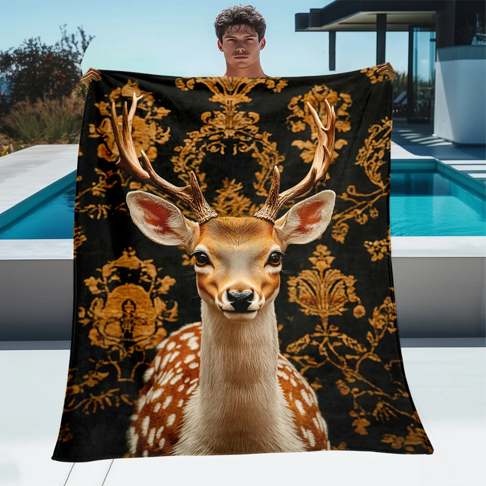 

1 шт. милое одеяло с пятнистым оленем — легкий фланелевой плед для дивана, улицы, кемпинга, гостиной, офиса, стула и кровати — цифровой