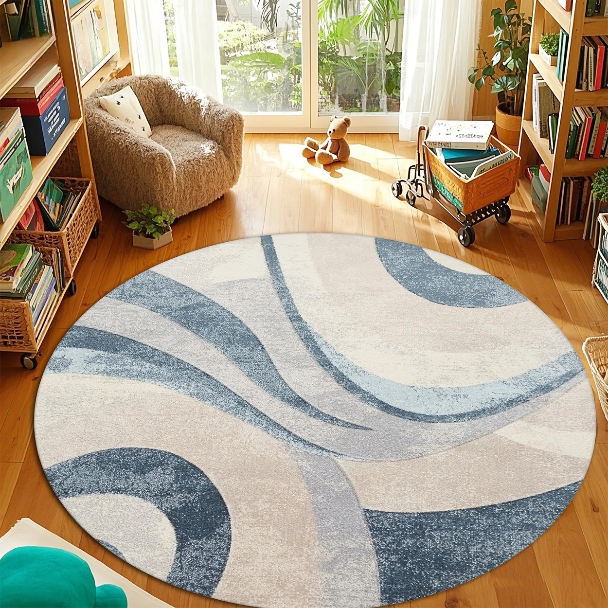 

1pc Modern abstract geometric round rug, crystal velvet fabric, non-slip, suitable for living room, bedroom, indoor