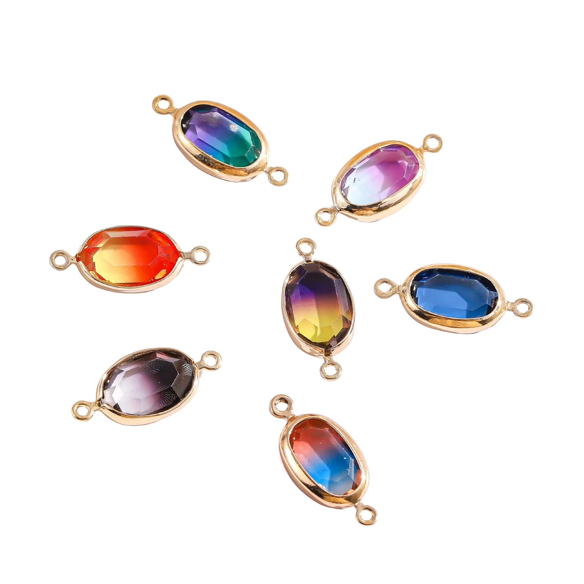 20pcs/ Bag  Fashion gradient crystal pendant 9x20mm oval colored double hole pendant DIY necklace earrings accessories
