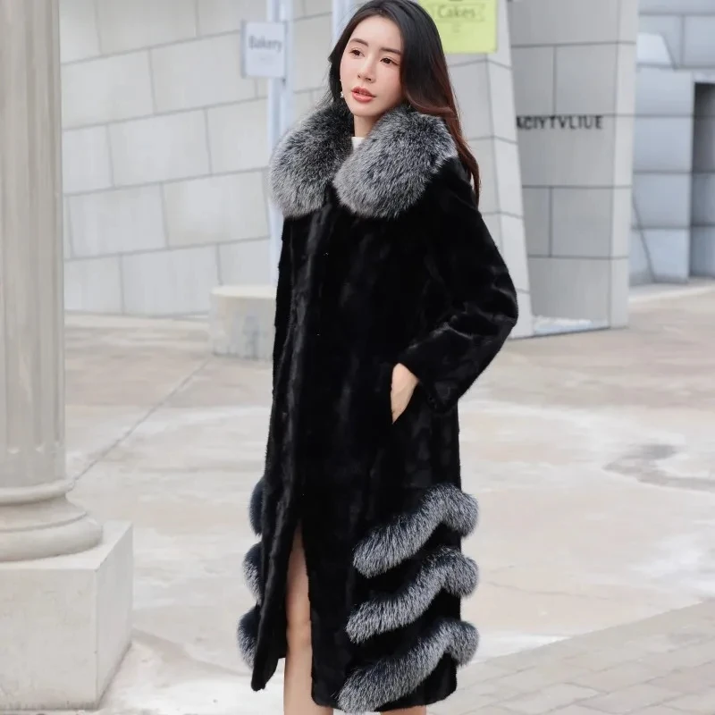 Mink Coat Women\'s High Luxury 100% Real Mink Coat Women\'s 2023 New Winter Coat True Fox Collar Women\'s Jacket Loose Fur Coat