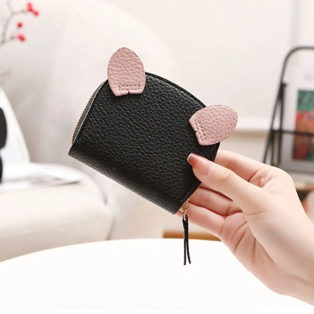 Portefeuille en cuir PU avec fermeture éclair pour femme, porte-monnaie de style coréen, poche pour cartes, porte-cartes multi-cartes, solide, over