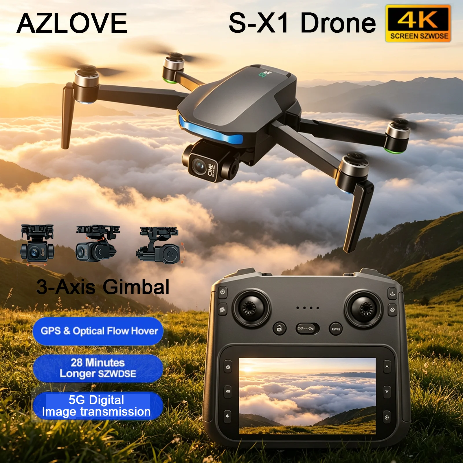 S-X1 MAX GPS Drone 4k Professional 3-Axis Gimbal HD Dual Camera Brushless 5G Digital FPV Dron Foldable RC Quadcopter Kid Gifts