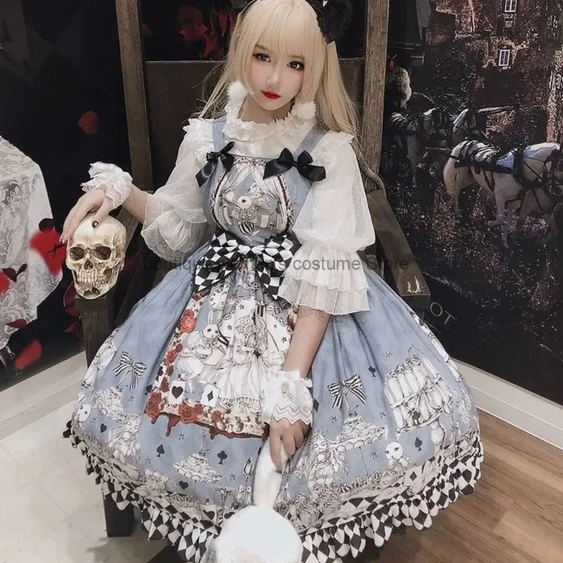 

Japanese Gothic Lolita Dress Girls Vintage Dark Funeral Lolita Jsk Dress Women Harajuku Cool Sleeveless Punk Suspender Dresses