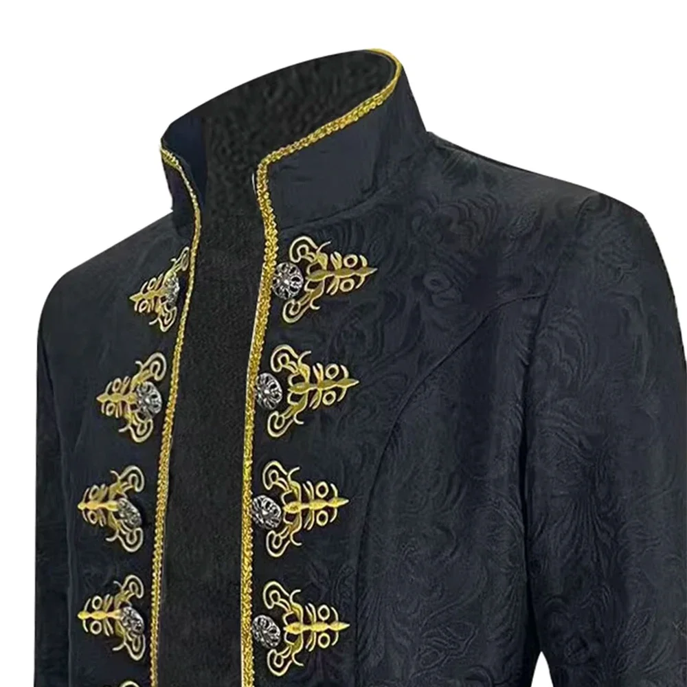 Pirate Cosplay Costumes Men's Vintage Long Sleeved Mid Length Jacket Coat Medieval Retro Windbreaker Halloween Party Clothing - view 6