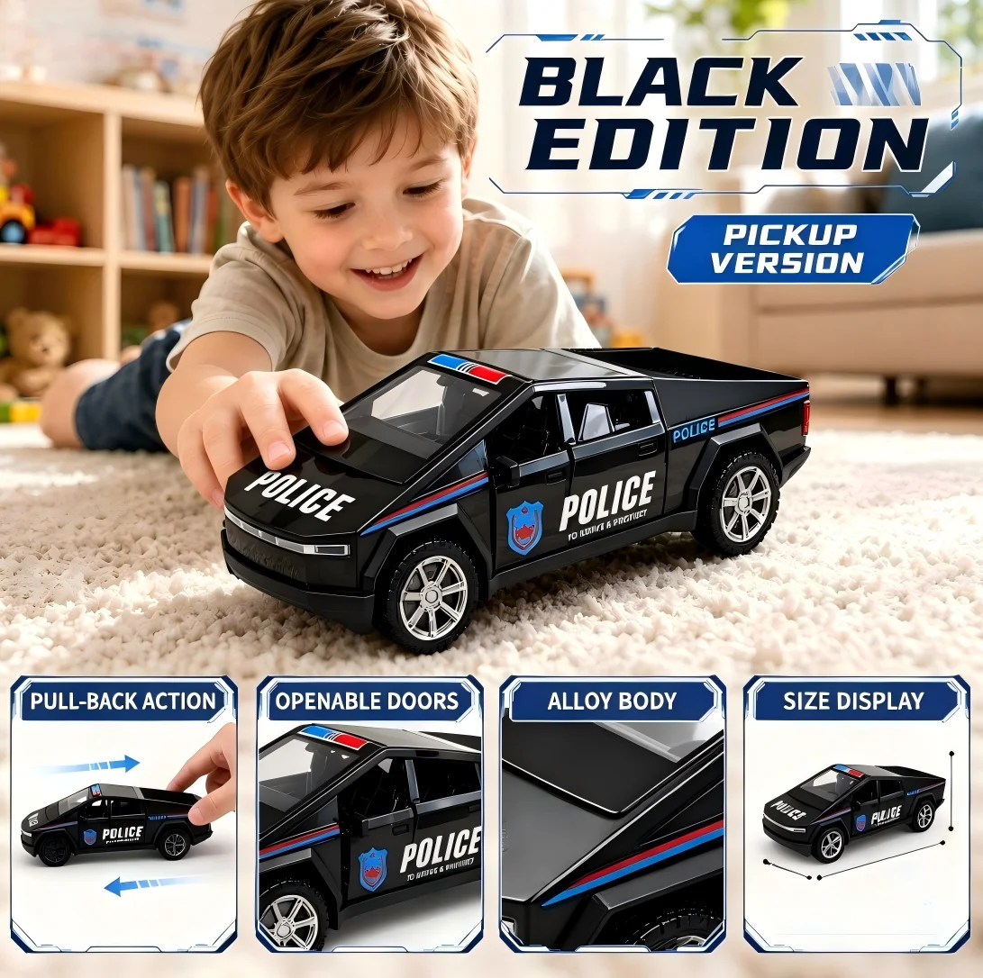 Set de coches de policía de aleación fundida a presión, estilo futurista, con puertas que se abren y mini vehículo todoterreno, adorno navideño