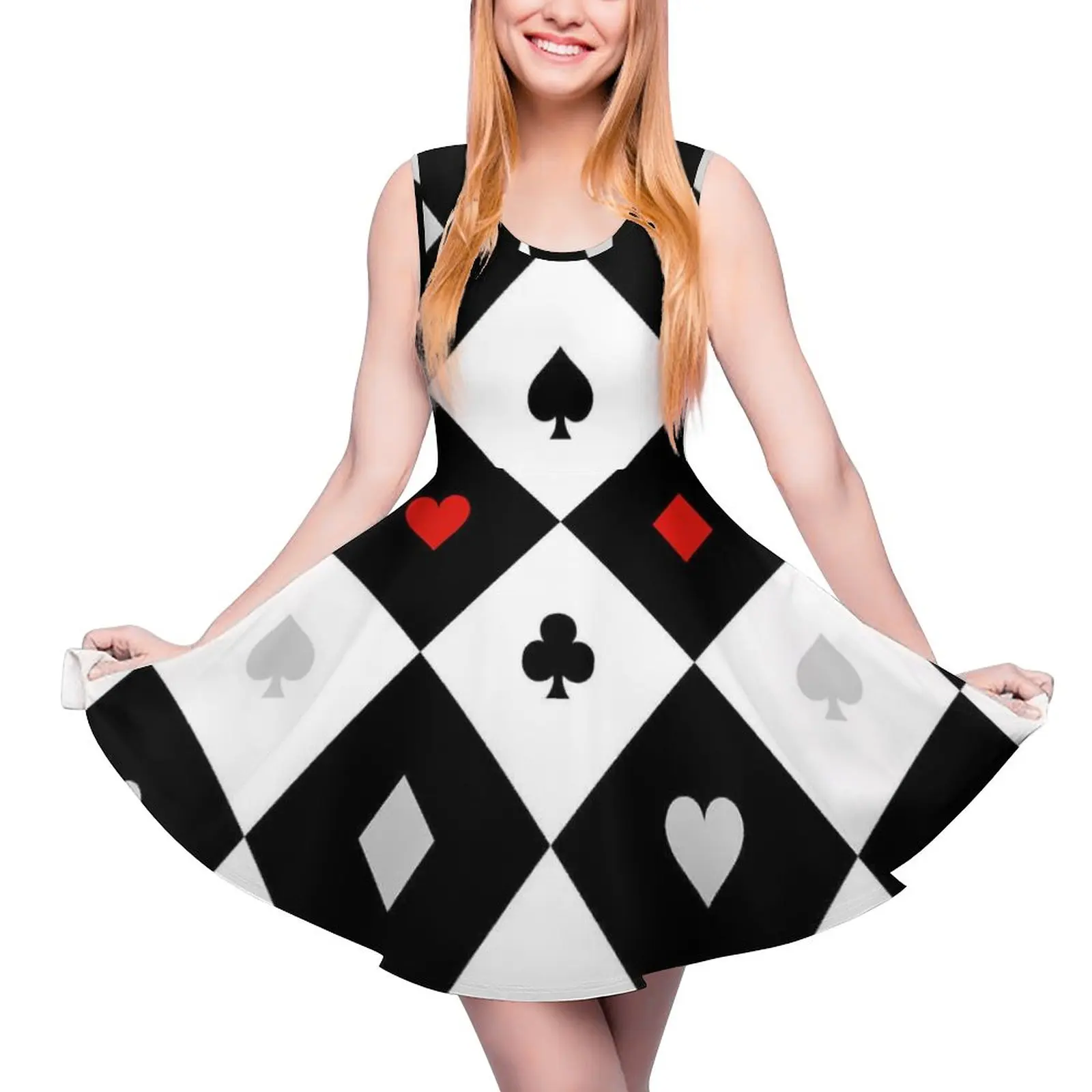 Heart Cards Dress Poker New Going Out Dresses Girl Printed Girly One-Piece Dress