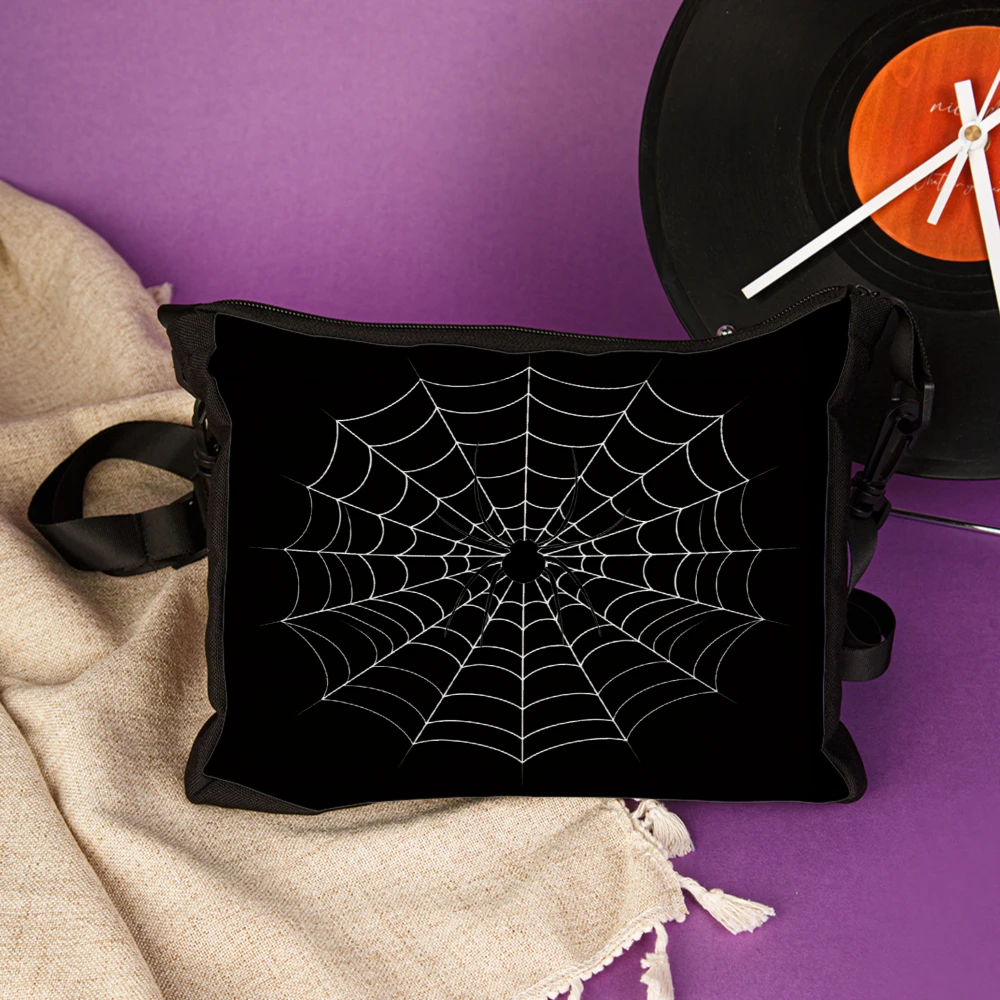 Spider Web Print Crossbody Bag Black Halloween Theme Shoulder Bags For Women And Girls Fashion Accessory Perfect For Parties Eve