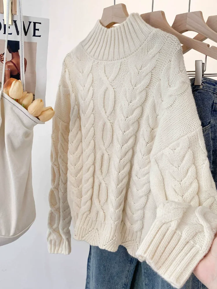 Turtleneck Threaded Sweater Women's Casual Thickened Knitted Pullover Loose Fashion Loose Knitwear Chompas Top