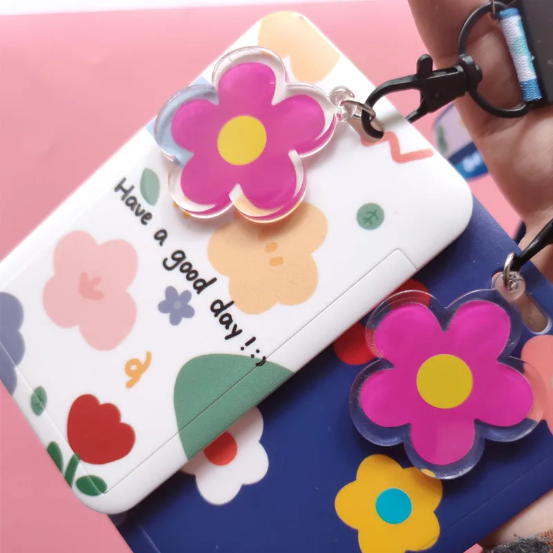 DIY Lovely Flower Card Holder, Japanese and South Korea Net, Red Card Set, ID Card Pass, Keychain, Lanyard, Accessories