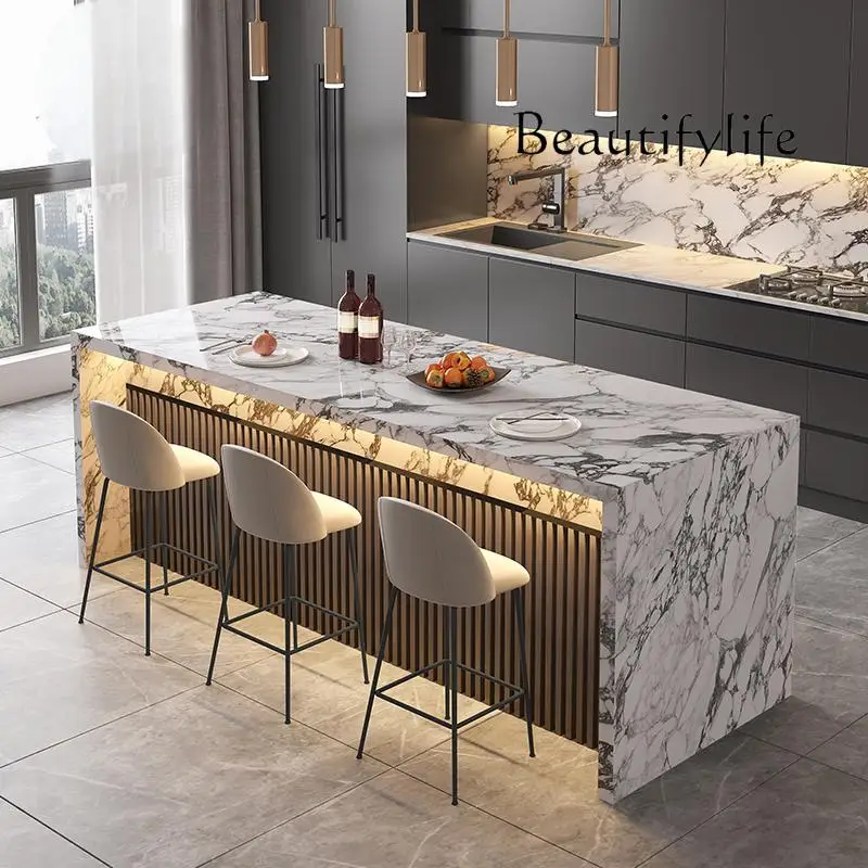 Marble Island Dining Table - Integrated Tea Bar Countertop, Custom Kitchen Peninsula for Open-Concept Home & Modern Kitchen