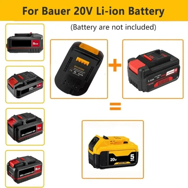 ALASICKA Battery Adapter Converter BAU20DW for Bauer 20V Li-ion Battery Convert To Fit for Dewalt 20v Li-ion Cordless Power Tool