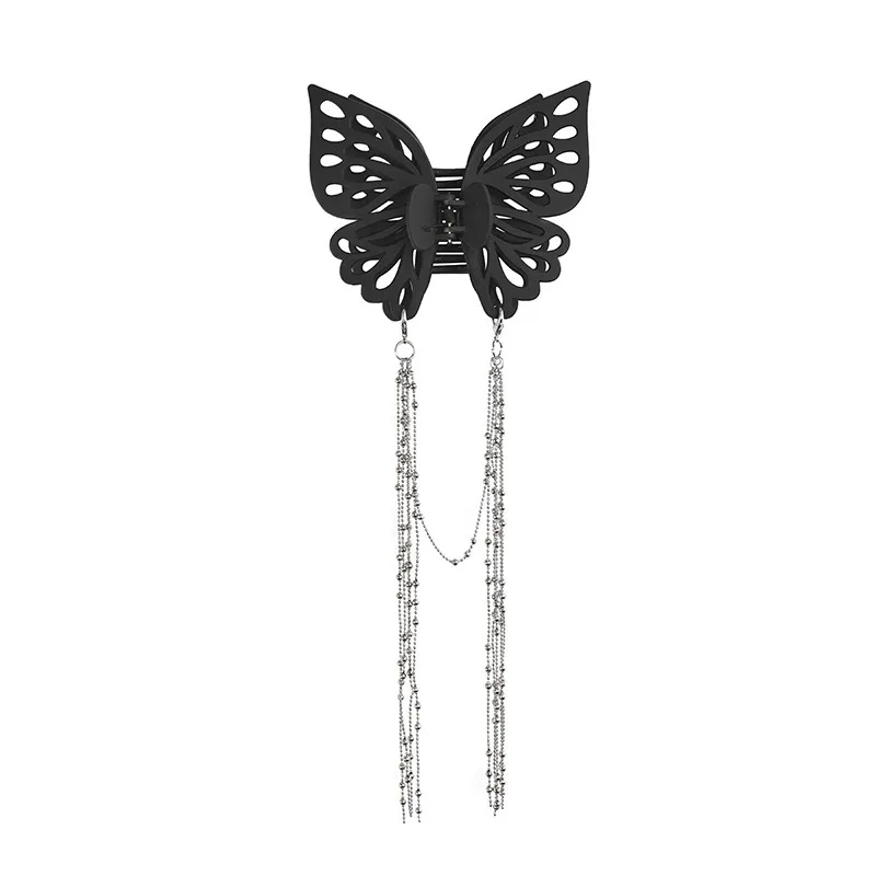 New Female Large Size Butterfly Tassel Hair Claw Simple Solid Color Ponytail Claw Clip Hairpin Woman Headwear Hair Accessories