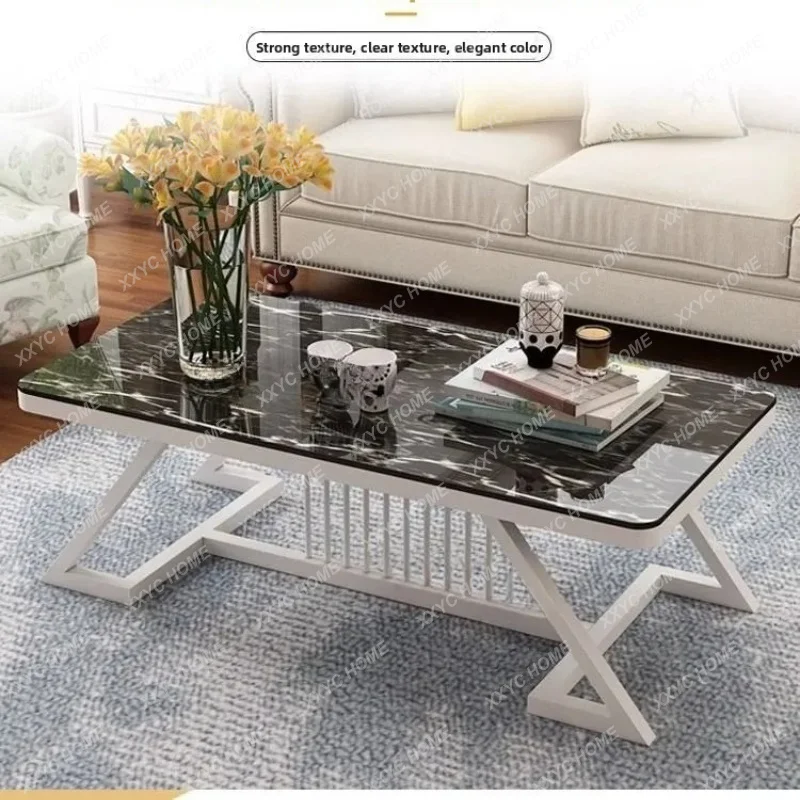 XX Modern Tempered Glass Top Furniture Marble Texture Center Table Minimalist Sofa Table with  FrameSturdy Home Furniture