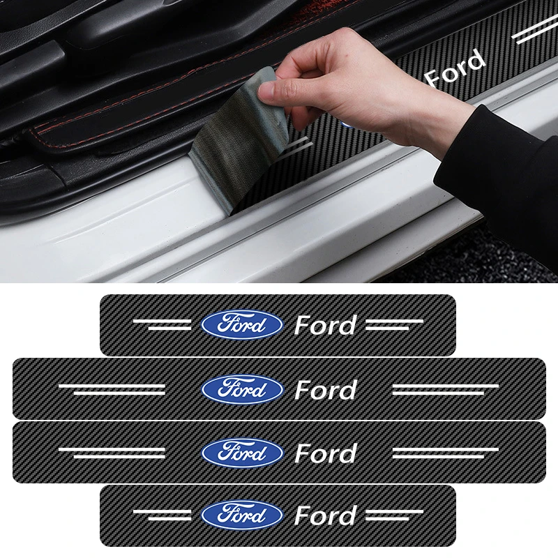 Car Accessories Carbon Fiber Car Threshold Protection Sticker For Ford Carnival Fox Figo Mondeo Escort Fusion Evos Escape Flex