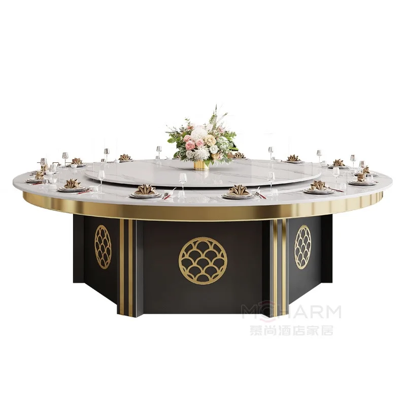 

Electric dining table hotel large round table rock slab 20 people 15 people commercial round dining