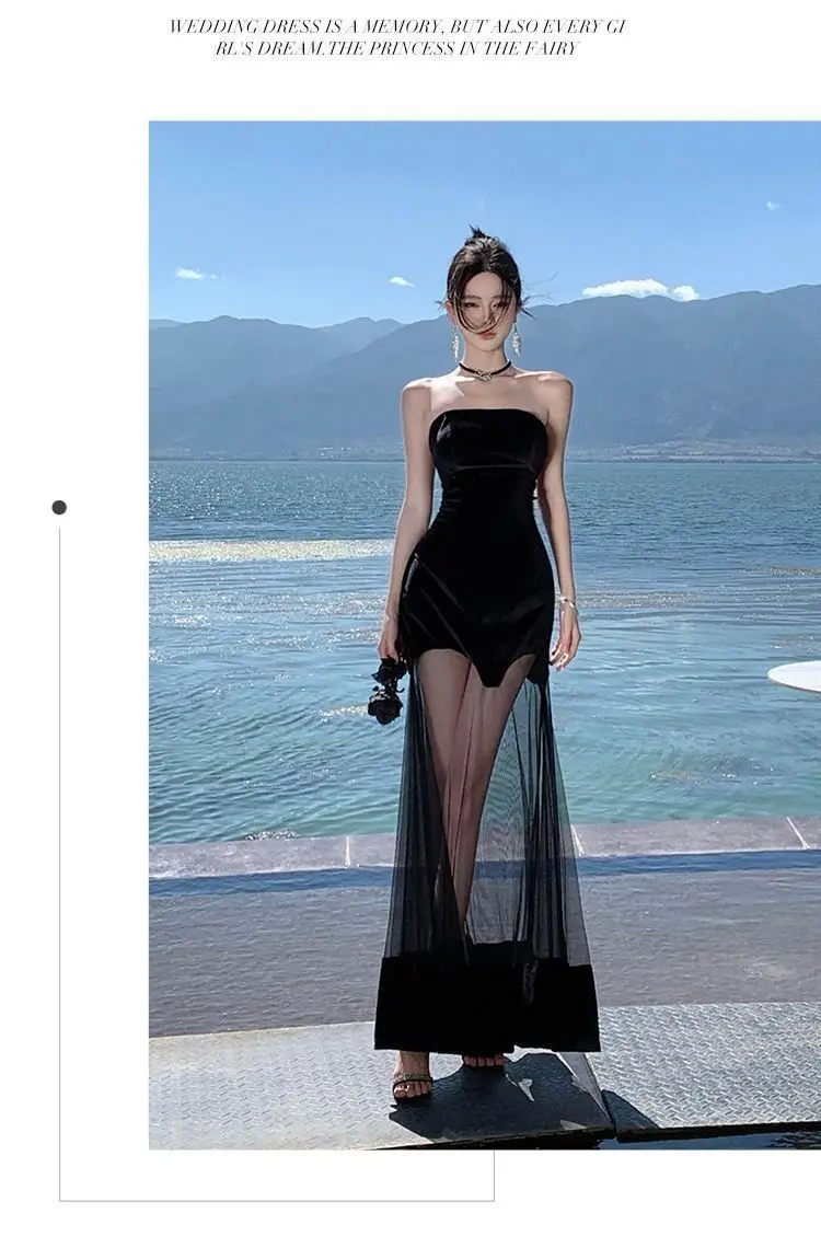 Vestidos femininos vestido noite fora primavera malha bordado em camadas bolo princesa artístico francês requintado desempenho elegante diariamente