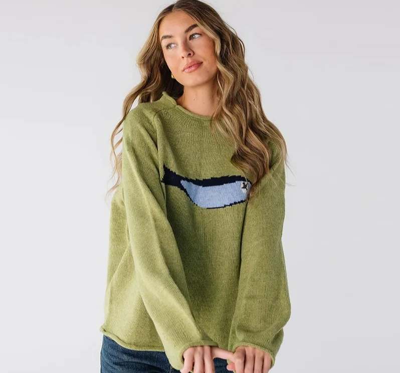 

Милый вязаный свитер с рисунком рыбы и круглым вырезом, мягкий повседневный модный топ в стиле ретро