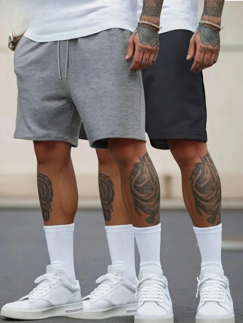 Men's Shorts with Side Pockets, Elastic Waistband with Drawstring, Suitable for Outdoor Leisure Travel, Plain and Simple