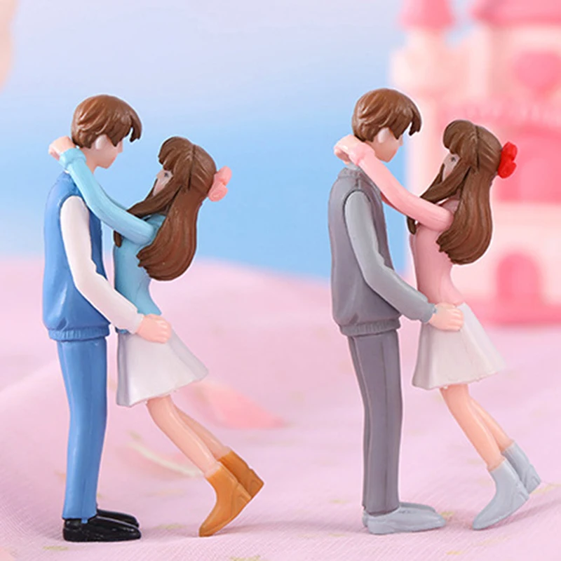Diy Plastic Craft Garden Scene Decoration 1 Pair Of Cartoon Romantic Sweet Couple Figurines Garden Micro Landscape Pendant