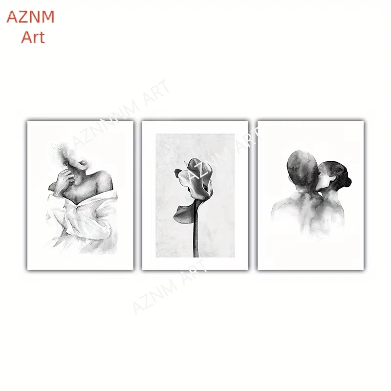 1/3PCS Nordic Stil Schwarz und Weiß Malerei Paar Blumen Süße Kunst Wand Kunst Leinwand Poster Minimalistischen Druck abstrakte Malerei