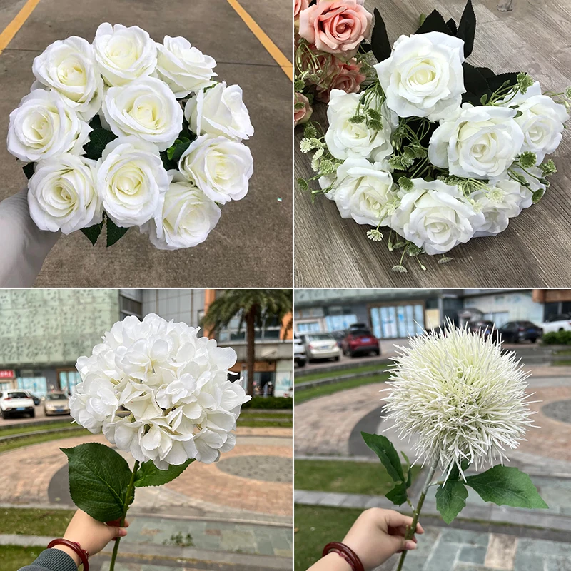 

Artificial Peony Silk Rose Bridal Hydrangea White Large Bouquet Wedding Fake Flowers Party Vase DIY Home Table Decoration