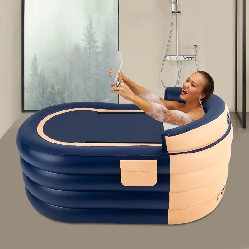 Inflatable Adult Bathtub PVC Household Foldable Bathtub Bathing Bucket for Adults 4 Layers with Wireless Electric Air Pump