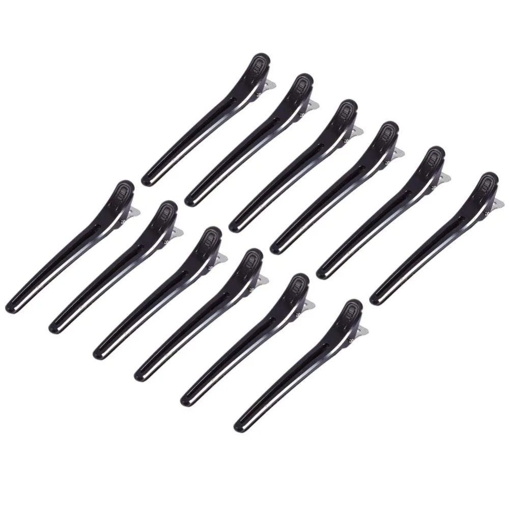 12PCS 12 Pcs Pack Hair Sectioning Clips Black Color Aluminium Alloy Duckbill Hair Clips Colorful Plastic Non-Slip Design