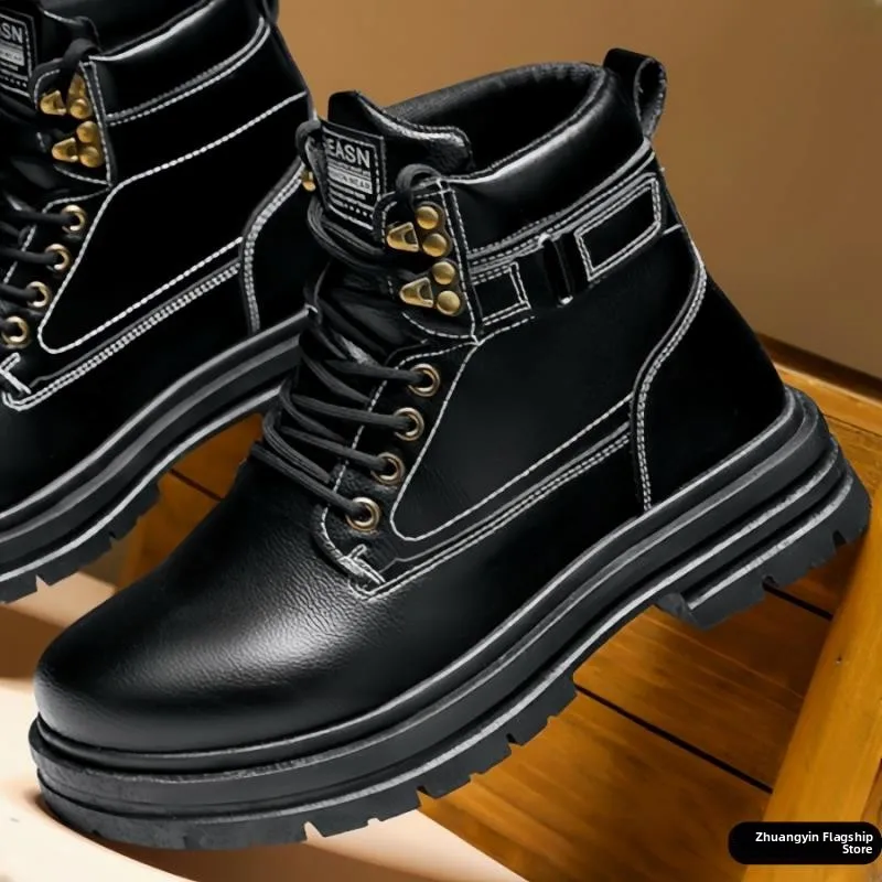 

Мужские рабочие ботинки 2025 года, осенние, модные, высокие, повседневные, молодежные, трендовые, в корейском стиле, дышащие, из ПВХ...