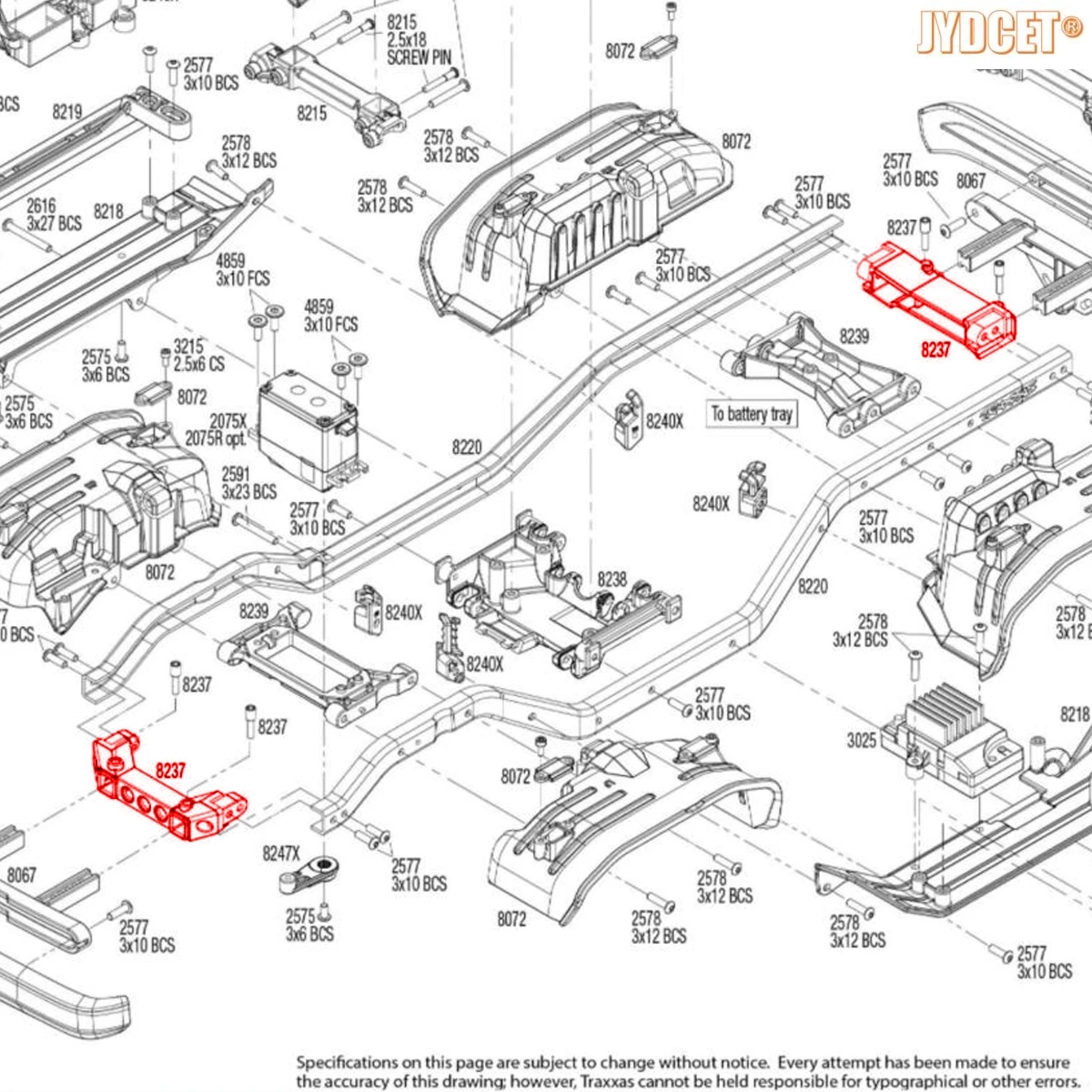 # 8237 Suporte de pára-choque dianteiro/traseiro de alumínio para RC 1/10 Traxxas TRX-4 TRX4 T4 TRX-6 TRX6 T6