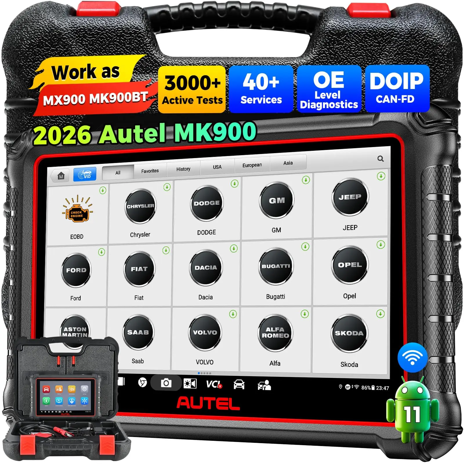2026 Nieuwste Autel MaxiCOM MK900 MK900BT MK900TS Auto OBD2 Scanner Gereedschap 3K+ Actieve Tests 40+ Service CAN-FD&DOIP Alle Systemen FCA - afbeelding 2