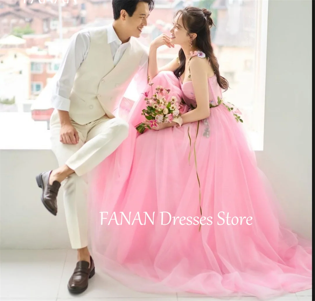 FANAN Sweetheart Evening Party Dresses Korea Flowers Leaves Pleated BacklessTulle Wedding Women Formal Gowns Event Prom Gowns