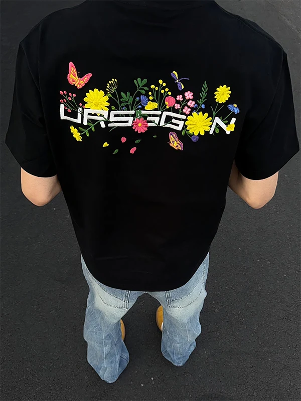 

New 2025 Men's Floral Print Cotton T-irt ort Sve Heavyweight Summer Casual Streetwear oulder Width Regular Fit Youthful