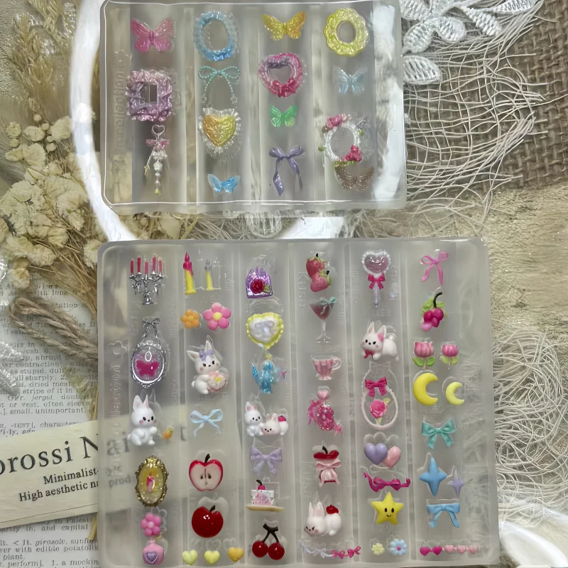 2-Piece Set of Cute Style Nail Art Molds, Photo Frames, Rabbits, Apples, Bows, Candies, Desserts, 3D Nail Art Molds