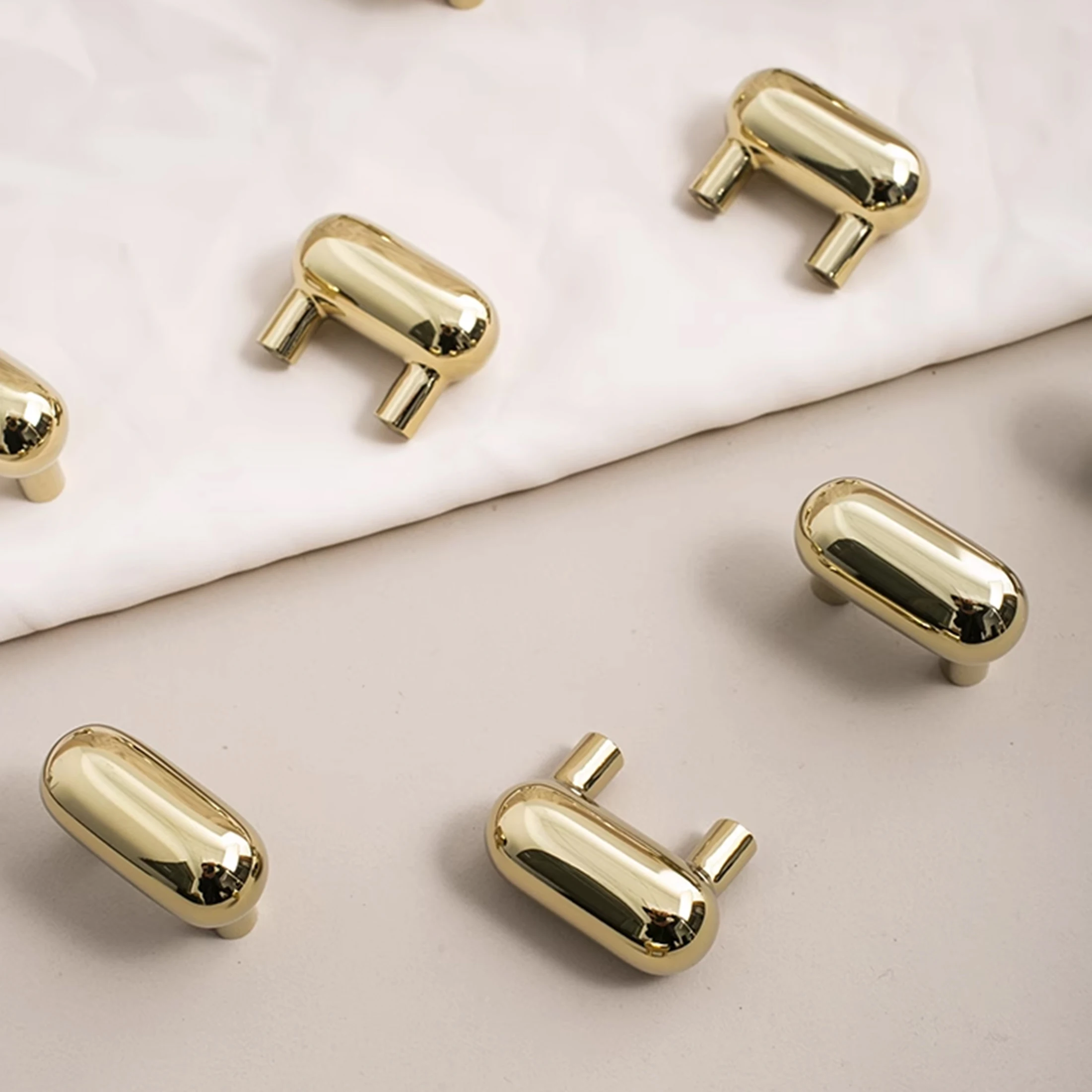 Bright Gold Brass Handles for Cabinets and Drawers 25mm Hole Shoes Cabinet Pulls Cupboard Door Knobs Luxury Furniture Hardware