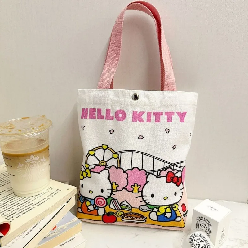 Холщовая Сумка Hello Kitty, милый вместительный саквояж на плечо в стиле аниме, креативная Милая женская сумка с сердцем, сумочка в подарок, оптовая продажа